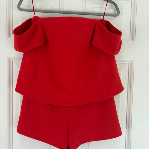 Topshop Red off-the-shoulder Romper - Picture 2 of 4